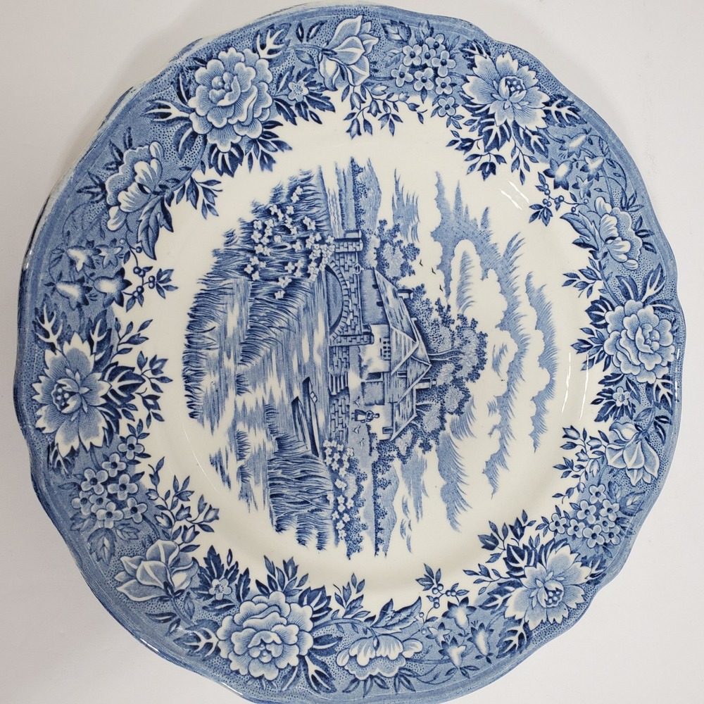 Salem China English Village Dinner Plate 10" Blue White  Ironstone